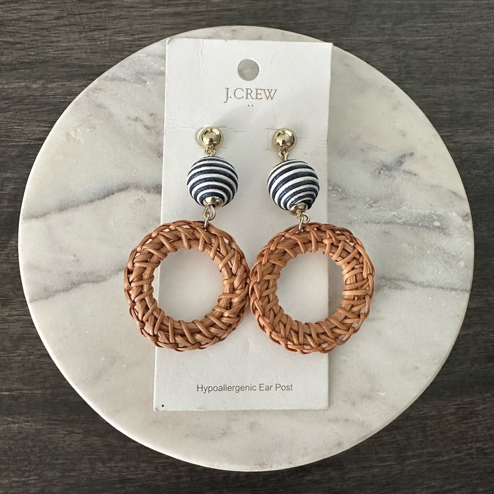 J. Crew Nautical  Woven Hoop Earrings with White/Navy Blue